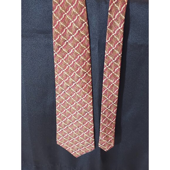 Cole Haan Mens Vintage Silk Tie Red & Gold Geometric Pattern - Picture 11 of 16